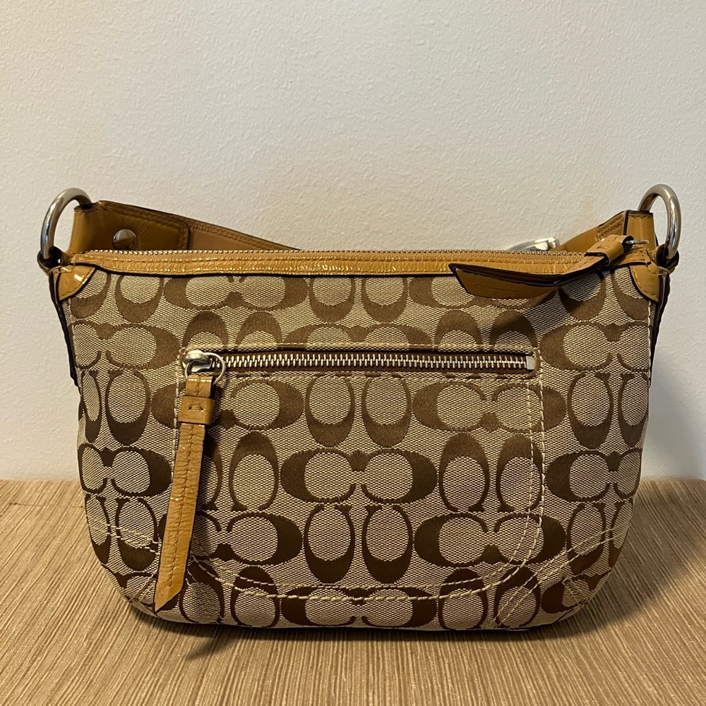 Coach Brown and Tan Signature Shoulder Bag
